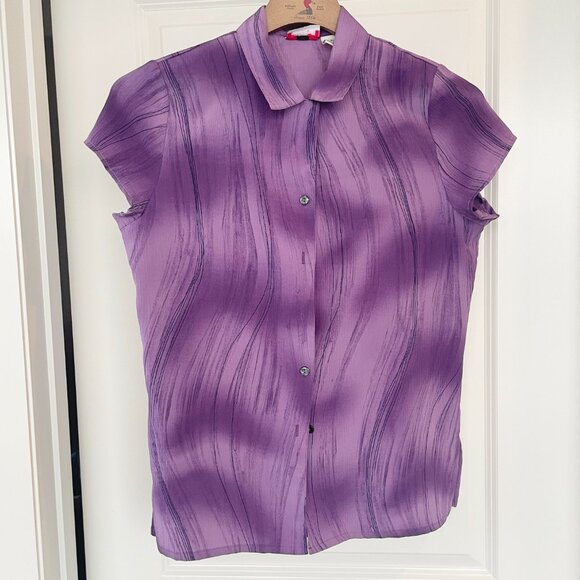 Vintage Striped Purple Shirt, 90s Abstract Blouse - Picture 1 of 9